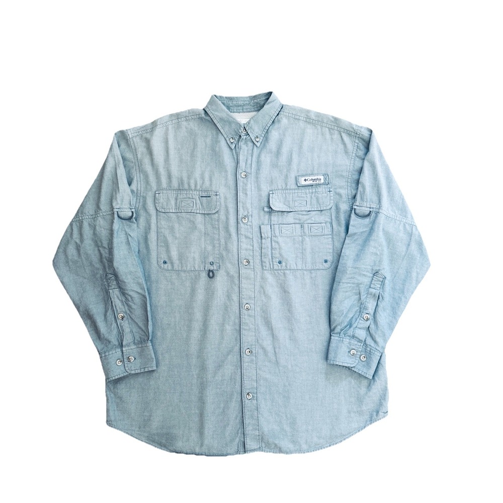 Columbia PFG Men's Blue Omni-Shade Cotton Long Sleeve Button-Down Shirt Size M - Picture 2 of 9